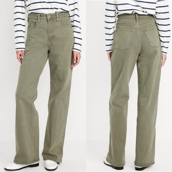 NWT Old Navy Extra High Rise Wide Leg Jeans Womens 14P Green Utility Clean Cut - Picture 1 of 6